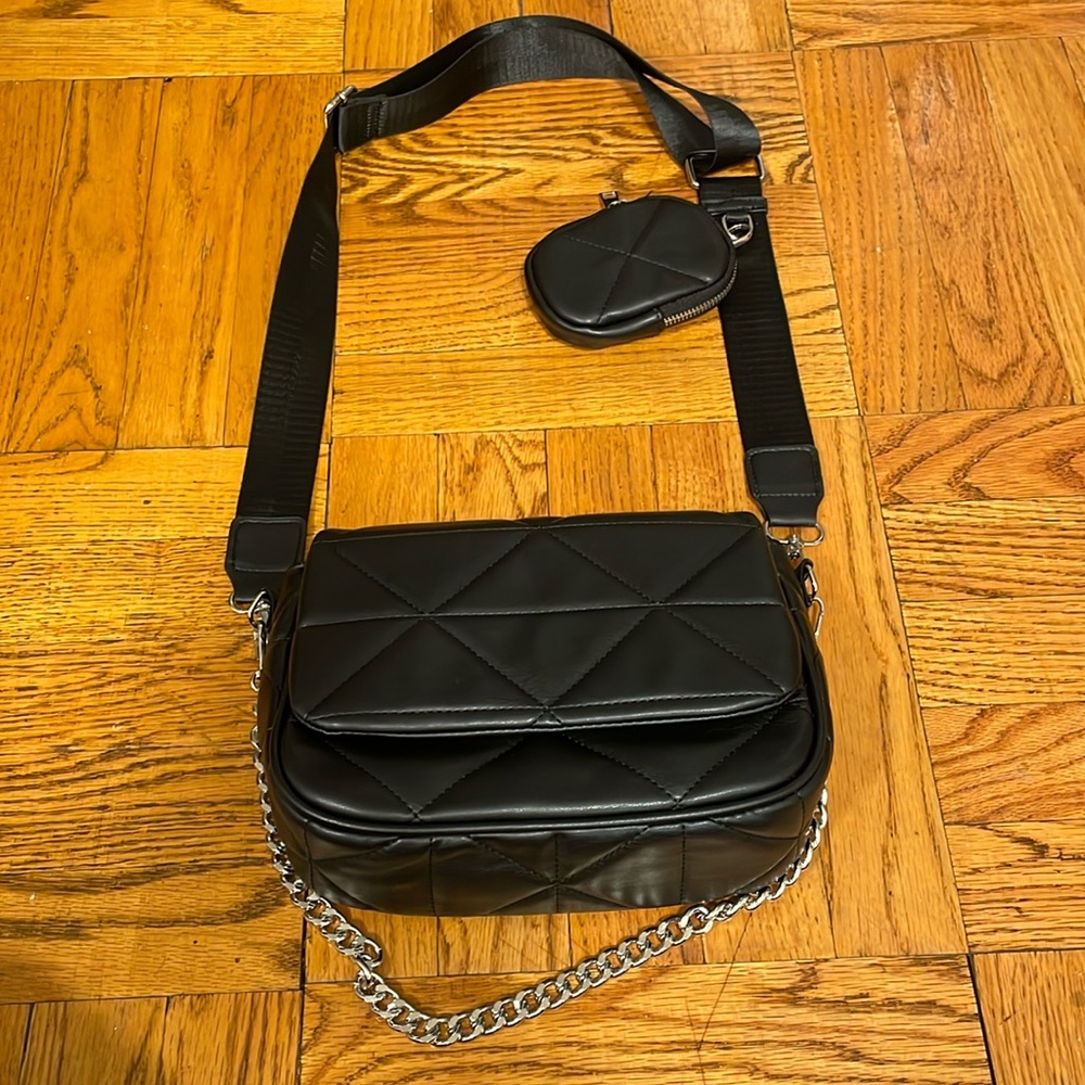 Black Faux Leather (Matte) Convertible Crossbody/Shoulder Bag